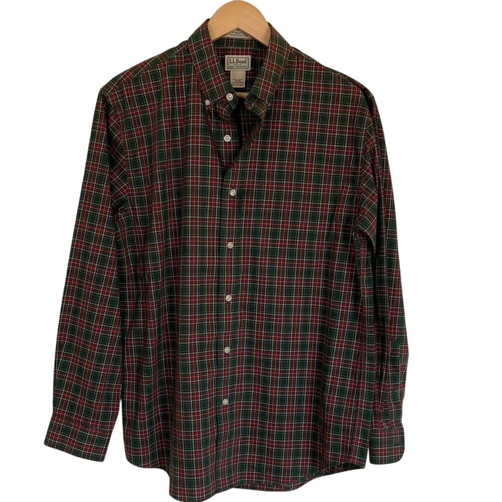 L.L. Bean Men's Festive Plaid Button-Down Shirt Size M Wrinkle Free Traditional